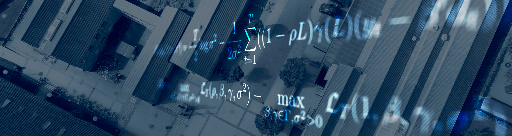 Department of Economics and Business Economics with an mathematical formula overlay Photo/Graphics: AU, Aarhus BSS